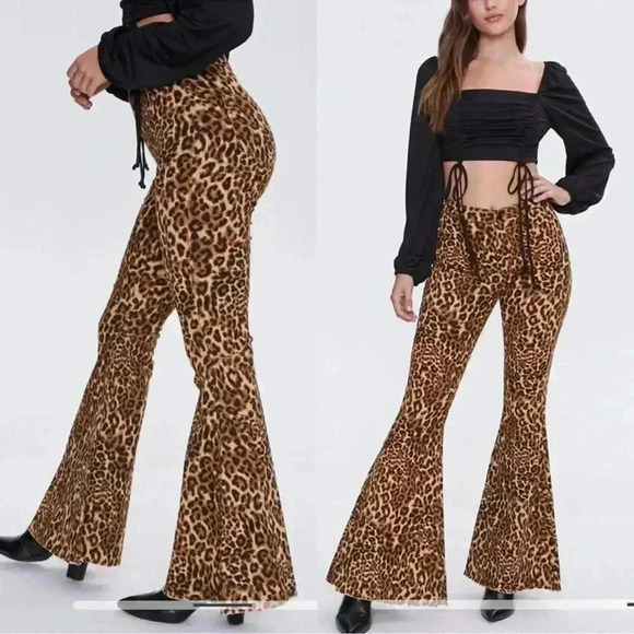 Forever 21 leopard animal print Flare Jeans #00412533 wide leg Size 27 - Picture 6 of 10